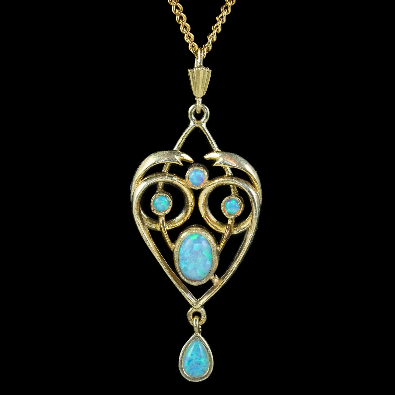 Victorian Style Opal Pendant Necklace 18ct Gold On Sterling Silver