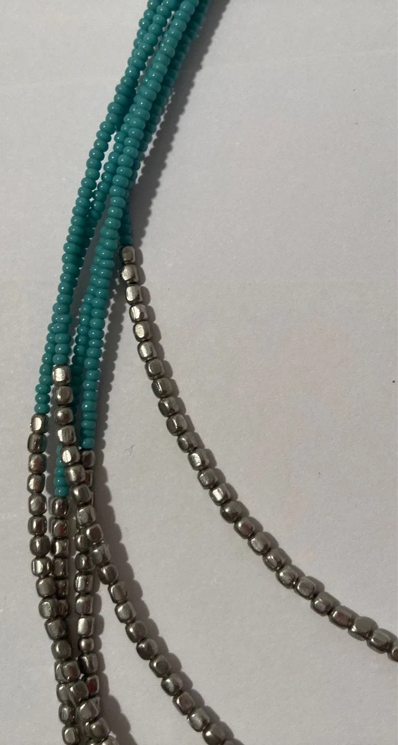 Vintage 5 Strands Metal and Turquoise Stone Necklace Choker, Nice Design, Western, Quality, Heavy Duty, Quality