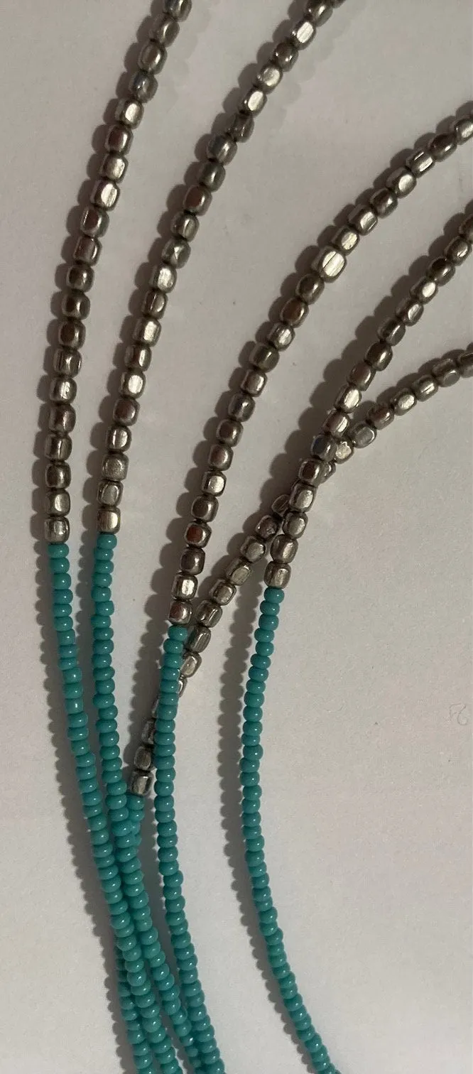 Vintage 5 Strands Metal and Turquoise Stone Necklace Choker, Nice Design, Western, Quality, Heavy Duty, Quality