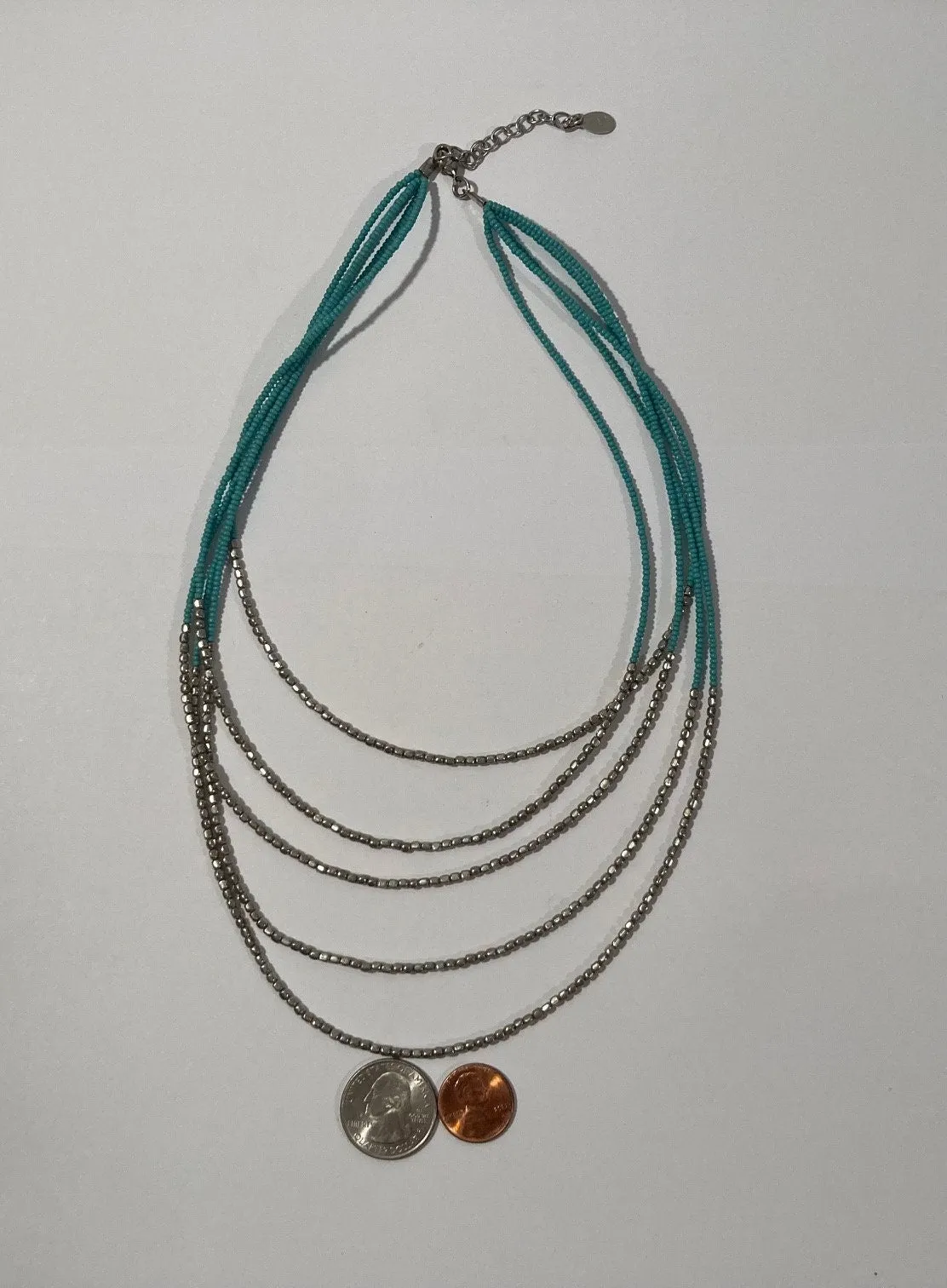 Vintage 5 Strands Metal and Turquoise Stone Necklace Choker, Nice Design, Western, Quality, Heavy Duty, Quality