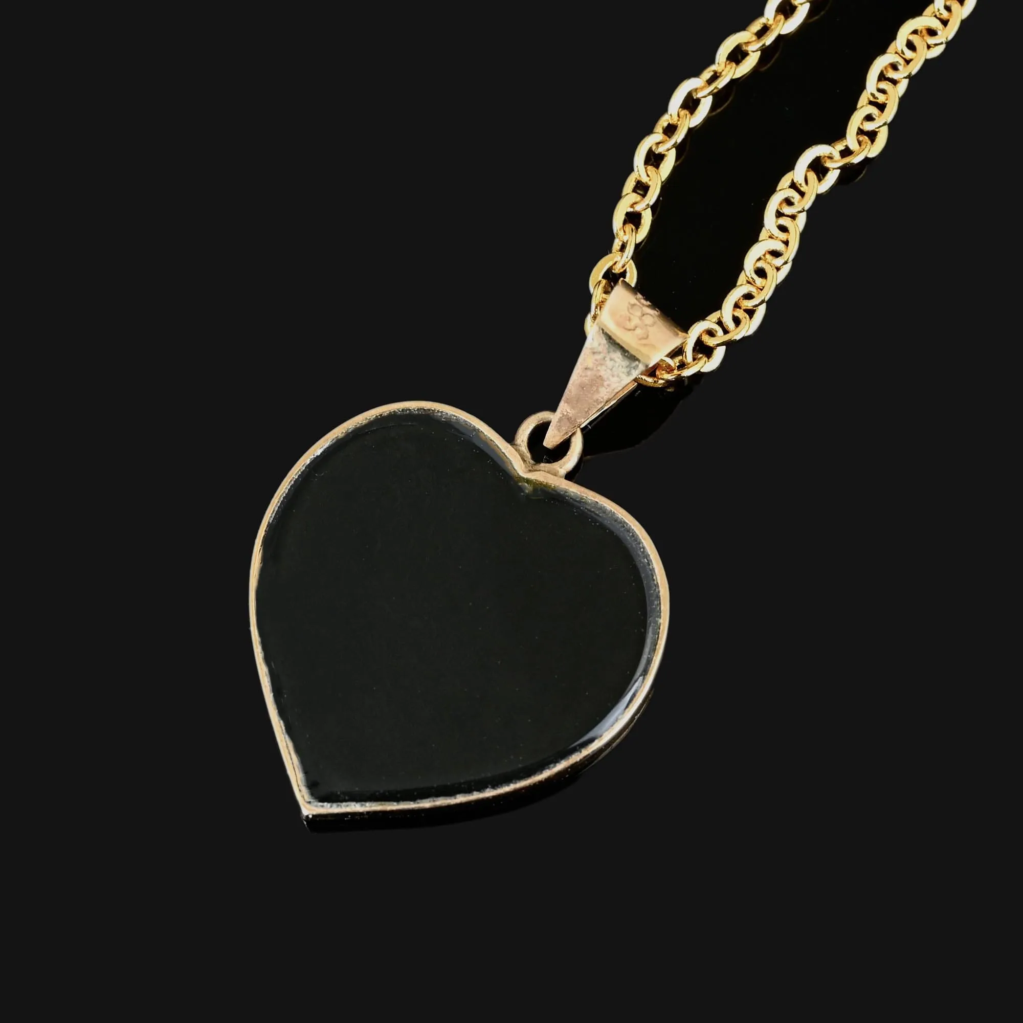 Vintage Black Onyx Heart Opal Butterfly Pendant in 14K Gold