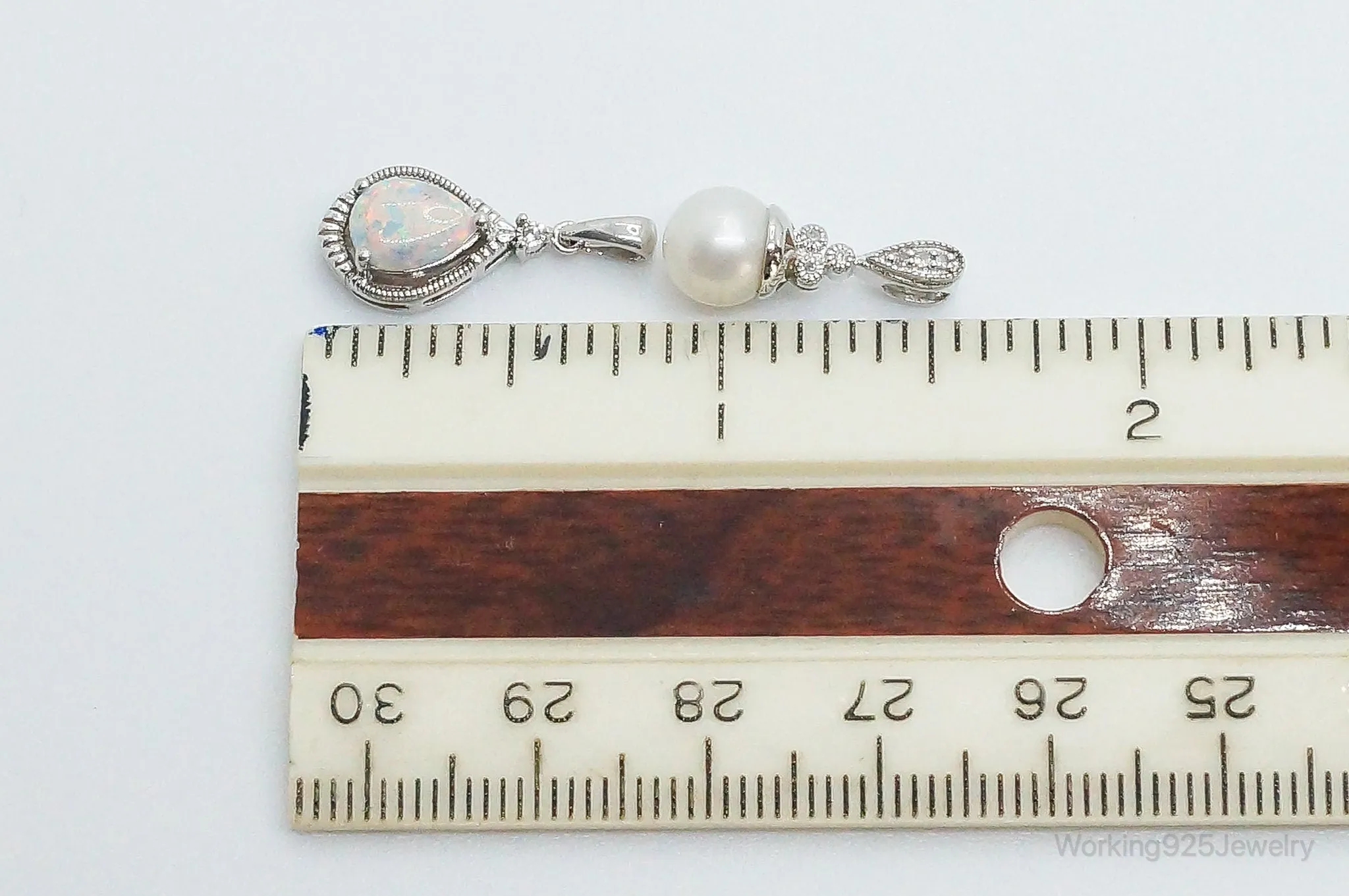 Vintage Designers Pearl Opal Diamond Sterling Silver Necklace Pendants