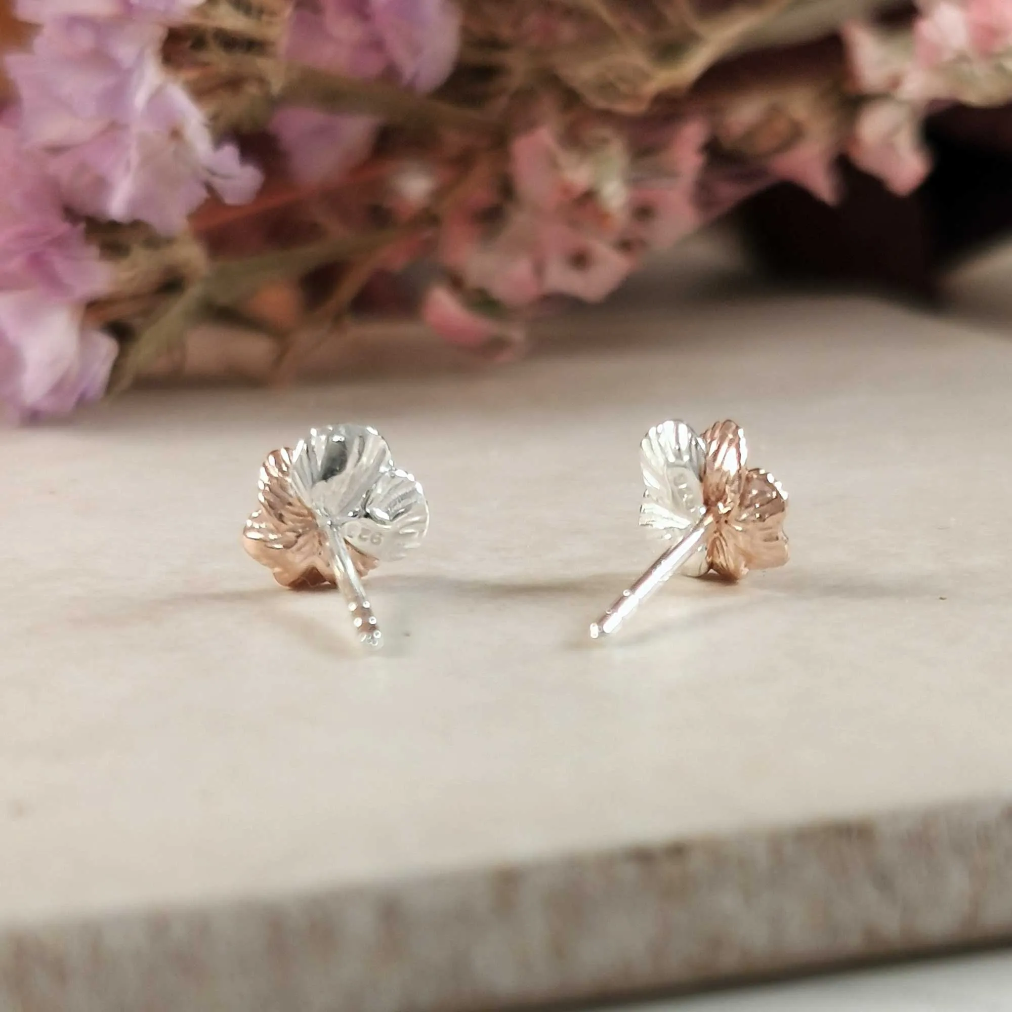 Violet Flower Silver & Rose Gold Stud Earrings