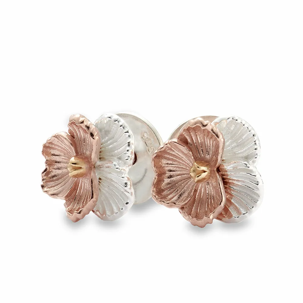 Violet Flower Silver & Rose Gold Stud Earrings