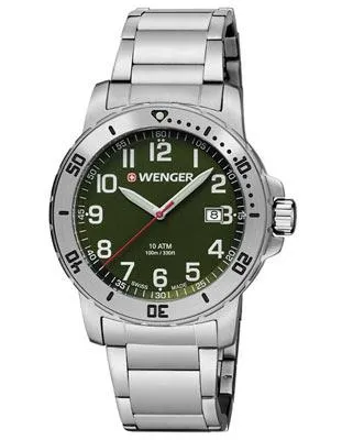 Wenger Mens Off Road - Green Dial - Stainless Steel Case and Bracelet - Date