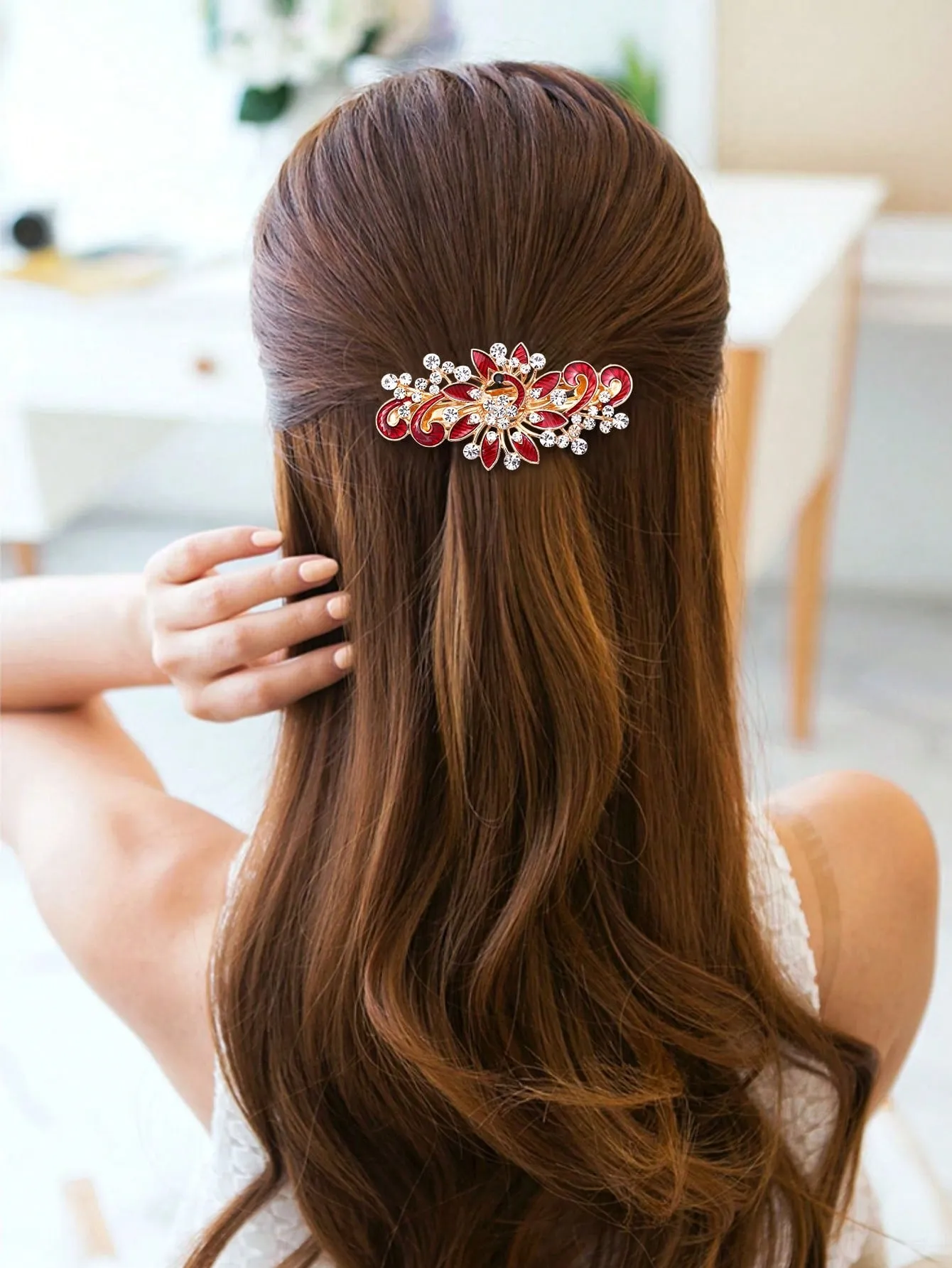 Women's Hair Clip, Spring Hairpin For Updo Hairstyles Boho Burgundy Color