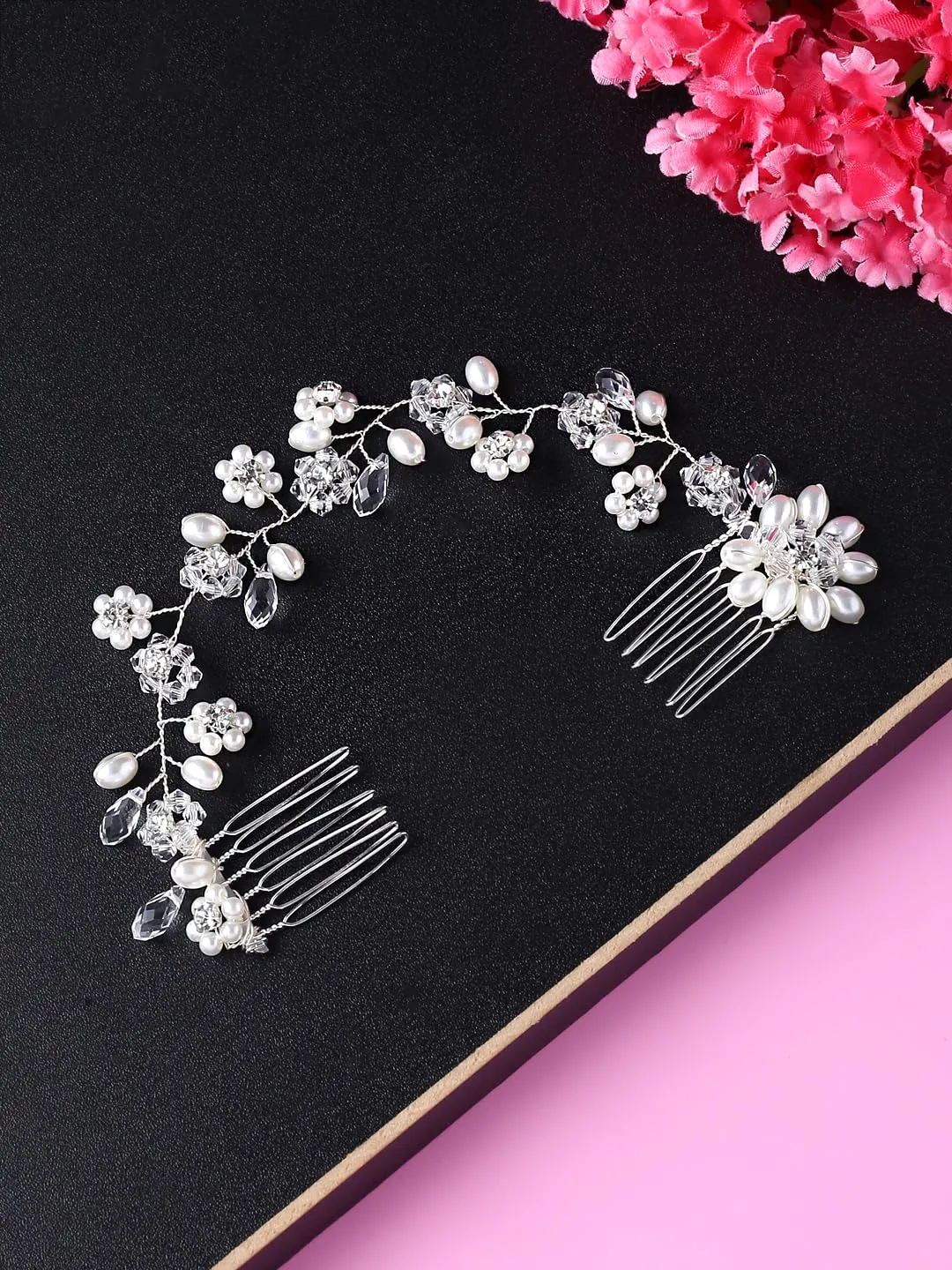 Yellow Chimes Bridal Hair Vine for Women and Girls Bridal Hair Accessories for Wedding Comb Pin for Women Headband Hair Accessories Wedding Jewellery for Women Head band for Girls (Design 2)