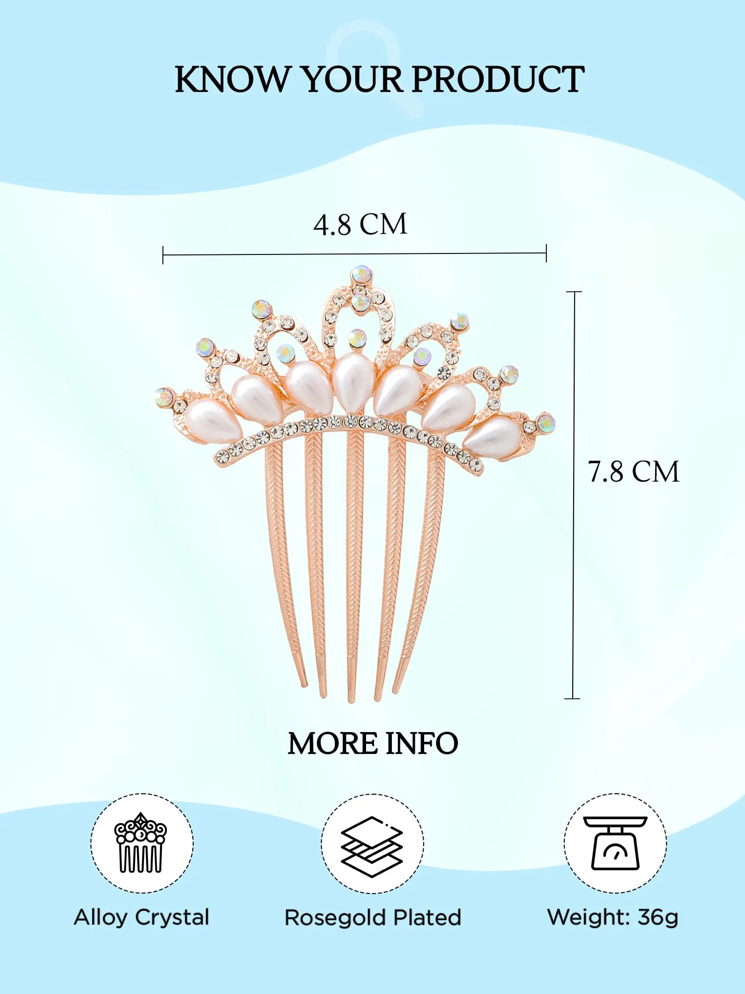 Yellow Chimes Comb Pin for Women Hair Accessories for Women Floral Comb Clips for Hair for Women Rosegold Crystal Hair Pin Bridal Hair Accessories for Wedding Side Pin/Comb Pin/Juda Pin