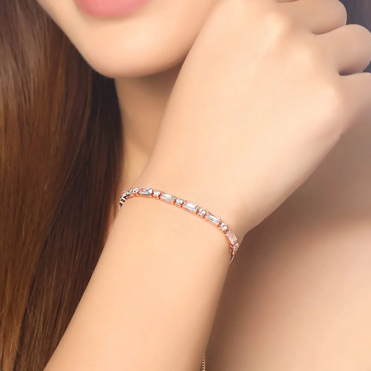 Yellow Chimes Women Crystal Bracelets | Rose Gold Plated Bracelets For Women | Rose Gold CZ Crystals Bracelet For Woman | Birthday Gift for Girls & Women Anniversary Gift for Wife