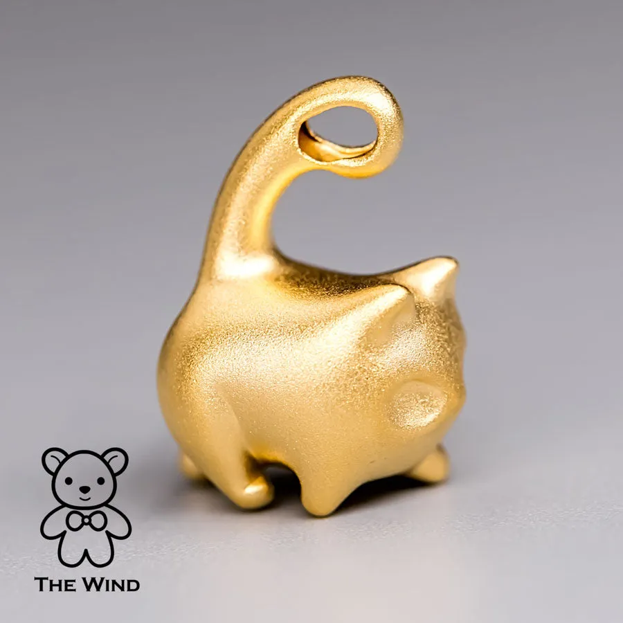 You Have the Balls - Adorable Kitty Cat Pendant Necklace 24K Yellow Gold